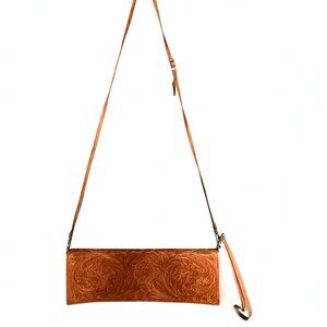 Tooled Brown Leather Crossbody